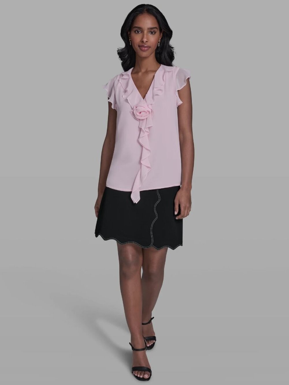 KARL LAGERFELD ROSETTE RUFFLE BLOUSE - Picture 2 of 6